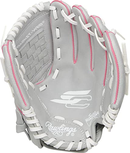 Image of Rawlings Sure Catch Series Fastpitch Softball Glove, Pink /Grey /White, Right Hand Throw, 10 inch