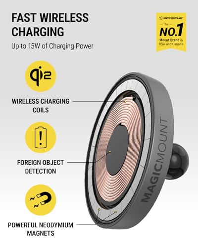 Image of Scosche MPQMRDV MagicMount Charge Pro Qi2 MagSafe Car Mount Charger, 15W Fast Magnetic Wireless Charging Phone Holder for Dashboard /Vent Compatible with iPhone 16 /15 /14 /13 /12 Pro Max Plus, Samsung S25