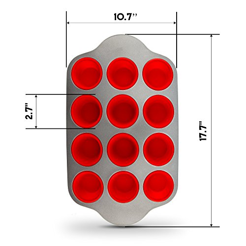 Silicone Muffin Pan With Steel Frame, 12 Cups Full Size | Professional Non-Stick Baking Molds by Boxiki Kitchen | BPA-Free Bakeware | Silicone 12 Cup Muffin Mold - Thumbnail 2