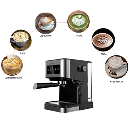 Maszyna do kawy espresso 200 W, ekspres do kawy Cappuccino 1050 W, maszyna do kawy latte pod wysokim ciśnieniem z mlekiem i 1,5L zbiornika na wodę, cyfrowy panel dotykowy, 2 filiżanki, stal nierdzewna