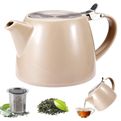 Teekanne mit Siebeinsatz, 500ML Teekanne Keramik Schwarz, Porzellan...