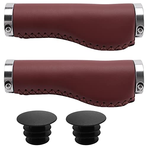 Gfryerty Komfortable Lang Lebige PU Fahrrad Griffe Retro Fahrrad Mountainbike Klapp Fahrrad Griff Befestigungen Eines Fahrrades, Braun Cover