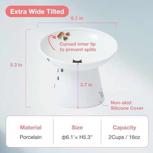 image for Necoichi Extra Wide Raised Cat Food Bowl, Elevated, Prevent Neck & Whi