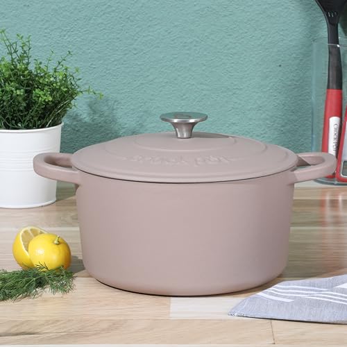 Image of Crock-Pot Artisan 5-Quart Round Cast Iron Dutch Oven with Lid - Matte Dusty Pink, Durable Oven Safe Cookware