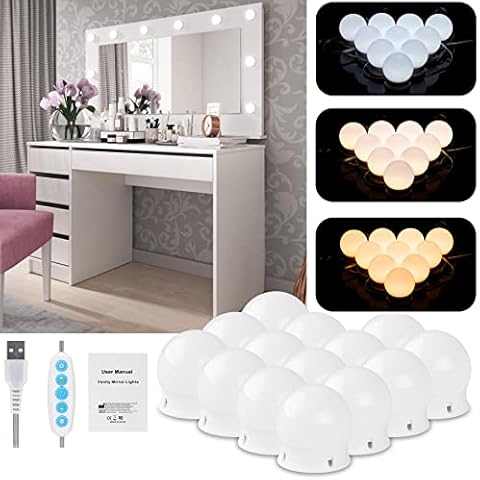 Aourow Spiegelleuchte LED,Hollywood-Stil LED Schminklicht mit Schalter und 14 Dimmbaren Glühbirnen,USB-Kabel-Design Make up Licht Cover