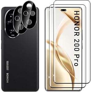 Lutree para Honor 200 Pro Cristal Templado, 2+2 Piezas 3D Protector de Pantalla + Protector de Lente de Cámara (Negro), 9H HD Anti-Arañazos Sin Burbujas 3D Vidrio Templado Película Protectora