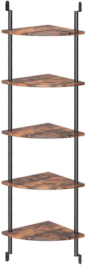 HOOBRO 5-Tier Corner Floating Shelf Wall Mounted, Corner Storage Rack, Plant Display Shelf, Bookshelf for Wall in Living Room, Kitchen, Study, Rustic Brown and Black BF53BJ01