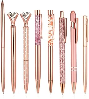KINBOM 8 PCS Rose Gold Ballpoint Pen Set, Metal Cute Pens for Women, Rose Gold Office Supplies for Writing