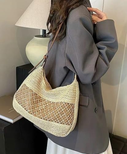 Epsion 2025 Summer Beach Shoulder Tote for Women Chic Woven Straw Handbags Handwoven Crossbody Bag Travel Purses4