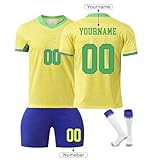Brazil Football Kits for Kids and Adult, Personalised Football Soccer Jerseys with Your Name and Number,Customized Shirts Shorts and Socks Set - Image 2