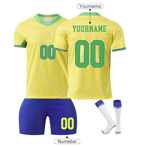 Camiseta Fútbol Brasil Jesus Personalizadas para Hombres y Niño, Equipación Fútbol DIY Nombre y Número con Conjunto Top Pantalón Corto y Calcetines, Equipacion Futbol Niño
