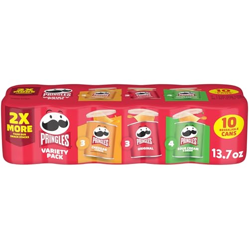Pringles Potato Crisps Chips, Lunch Snacks, Office and Kids Snacks, Grab N' Go Snack Pack, Variety Pack, 13.7oz Tray (10 Cans)