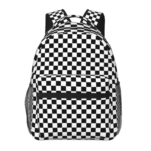 Black White Race Checkered Backpacks 15 Inch Laptop Backpack Double Shoulder Bag for Girls Boys Gifts
