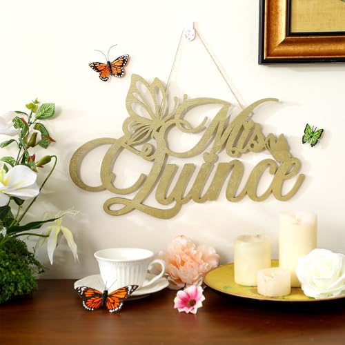 Image of Yuntau Mis Quince Sign Quinceanera Decorations 15th Birthday Quinceanera Party Backdrop Wooden Banner Wall Decor Golden Mis Quince 15th Birthday Gift Wall Bedroom Photo Booth Decor Gift