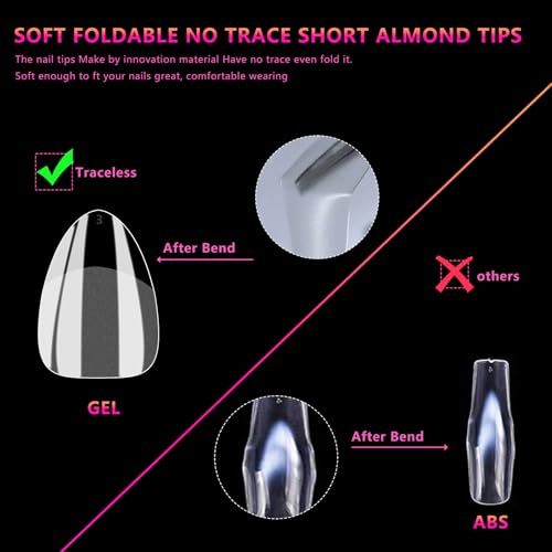 Almond Fake Nail Tips - 216Pcs Pre-Shaped Almond Gelly Tips for Full Cover Acrylic Nail Extensions, French Style, 12 Sizes - Perfect for DIY Salon or Professional Use
