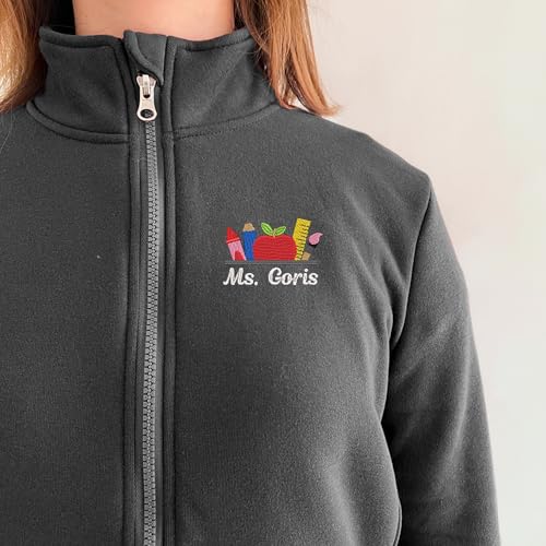 Personalized Embroidered Teacher Fleece Jacket, Customized Gift for Teachers, Embroidery Zip Up Fleece Outerwear2