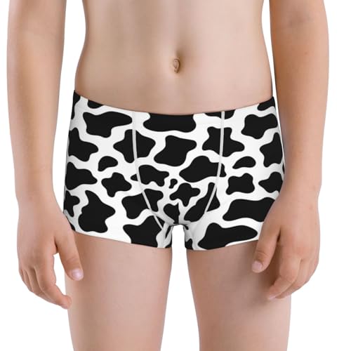 Boys' Cotton Boxer Brief Soft Underwear-Cow Print Black White