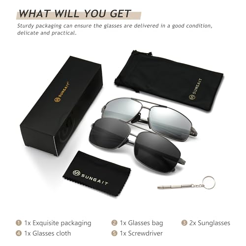 Image of SUNGAIT UV protection Ultra Lightweight Rectangular Polarized Sunglasses