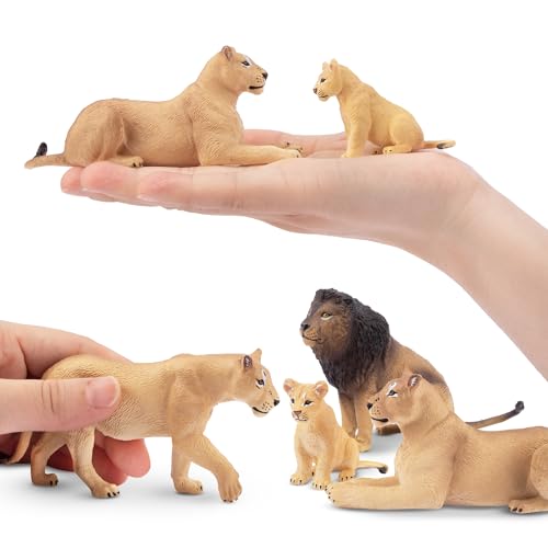 TOYMANY 6 Stück Löwe Tiere-Figuren mit Löwenbabys,Realistische Löwen Spielzeug Plastiktiere Zoo Wald Tierfiguren Dschungeltierfiguren, Lernspielzeug-Kuchenaufsatz, zum Spielen oder als Deko für Kinder