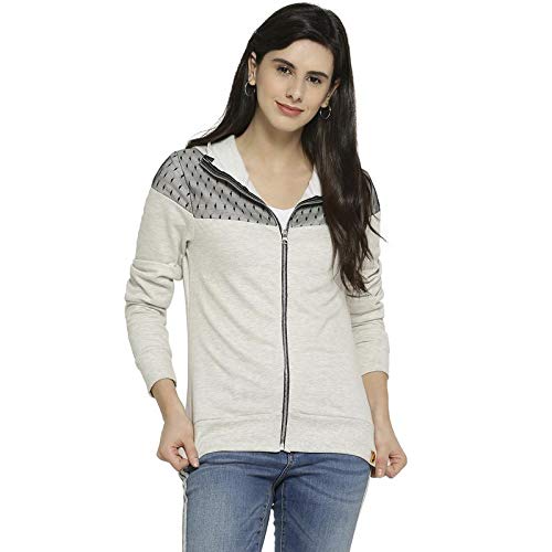 Image of Campus Sutra Women cotton Premium Zipper Hoodie-Grey