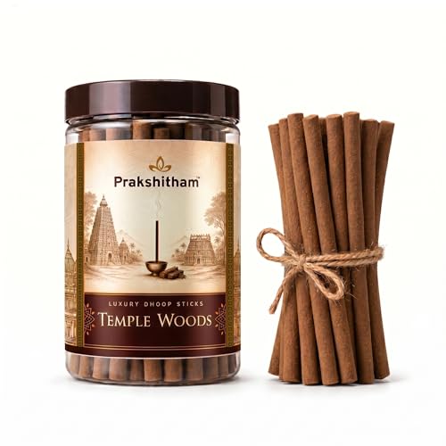 Image of Temple Woods Dhoop Sticks - Pack of 80 | Bambooless & Charcoal-Free Dhoop Stick for Pooja | Premium Woody Sandal Cedar Fragrance | Long Lasting Low Smoke Agarbatti for Meditation
