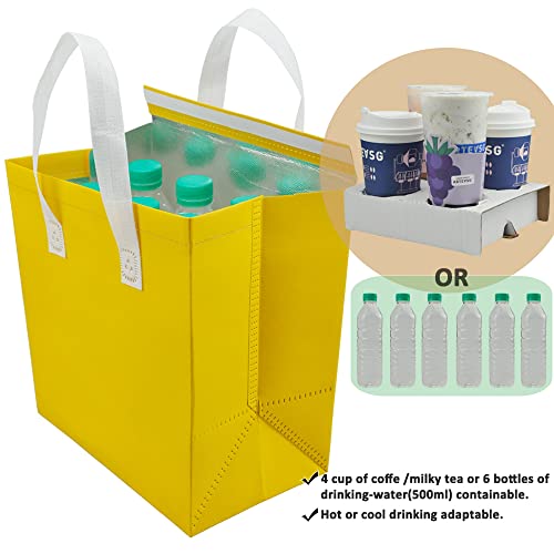 AIVYGDEN Insulated Take Away Bags,Thermal Insulation Food Bag for Coffee,Milky Tea,Take-away Dinner,Fresh Seafood,Cold or Warm Food drive for Restaurant,Retail Store or Picnic/BBQ (Yellow / 12-Pack)