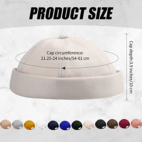 Image of Vabean 12 Pieces Brimless Hat Docker Cap Adjustable Skull Caps for Men Women Rolled Cuff Brimless Beanie Hat, Assorted Color