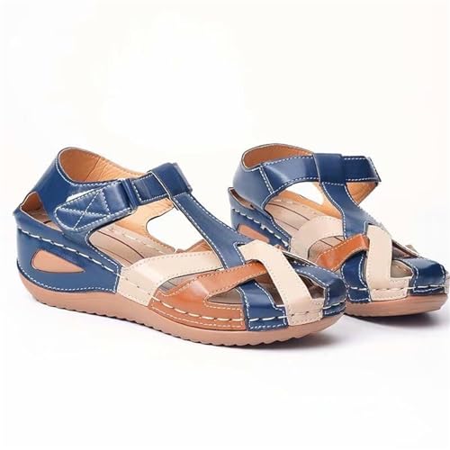 Womens Leather Sandals Bohemia Vintage Closed Toe Wedge Shoes Hollow Out Cross Orthopedic Sandals Breathable Outdoor Shoes4