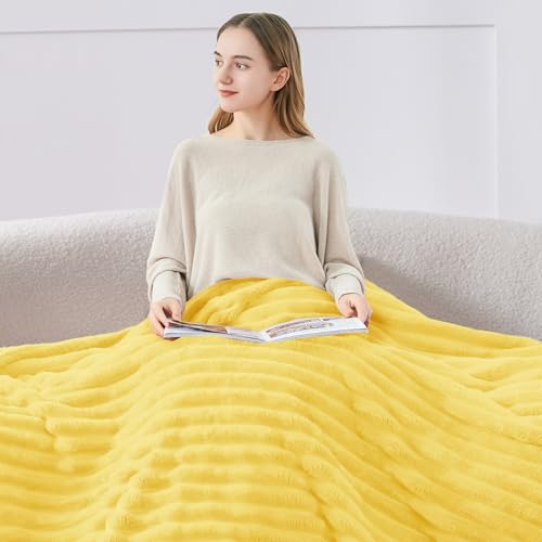 Image of BEDELITE Ribbed Twin Blanket for Couch & Bed, Custard Yellow, 60 inchx80 inch | Ultra-Soft Plush Fleece, Cozy, Warm Yet Lightweight, Ribbed Texture, Home Decor, Machine Washable, Giftable, All-Season Use