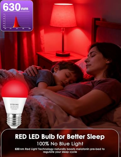 Image of 630nm Red Light Bulbs for Sleep Dimmable, 100% Blue Light Blocking A15 Red LED Dim Bulbs Bedroom Night Light for Party Decoration, Porch, Holiday Lighting etc Home Bulb E26 Base 5W 4Pack