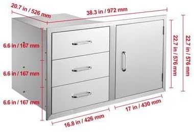Happybuy Outdoor Kitchen Combo - 38.1" W x 22.6" H x 20.8" D, BBQ Access Door & Triple Drawers with Stainless Steel Handles, Perfect for BBQ Island or Patio Grill Station