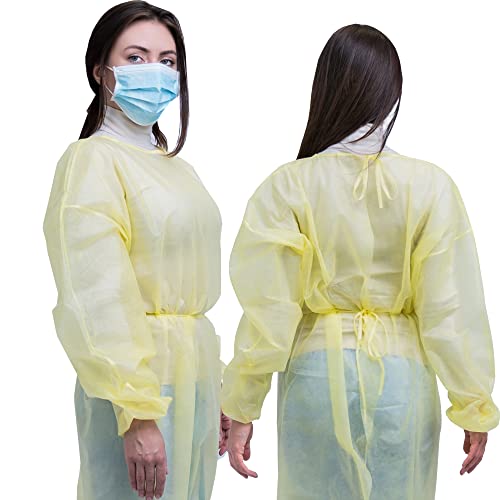 10 Pack Isolation Gowns, Overhead Fluid Resistant, Elastic Cuffs, Disposable Gowns, Over-The-Head Full-Back Cover (10 Gowns Universal Size)