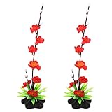 SUPVOX Bandeja Decorativa de Flores Falsas para Sashimi 2 Piezas, Adorno Floral Rojo Estilo Japonés en Base Negra, Decoración Reutilizable para Platos y Presentaciones Culinarias