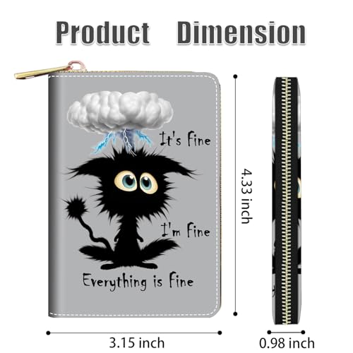 Credit Card Holder Wallets for Women, RFID Blocking Small Leather Card Case Wallet with Zipper Accordion Wallets, Funny Cat - It's Fine I'm Fine Everything is Fine2