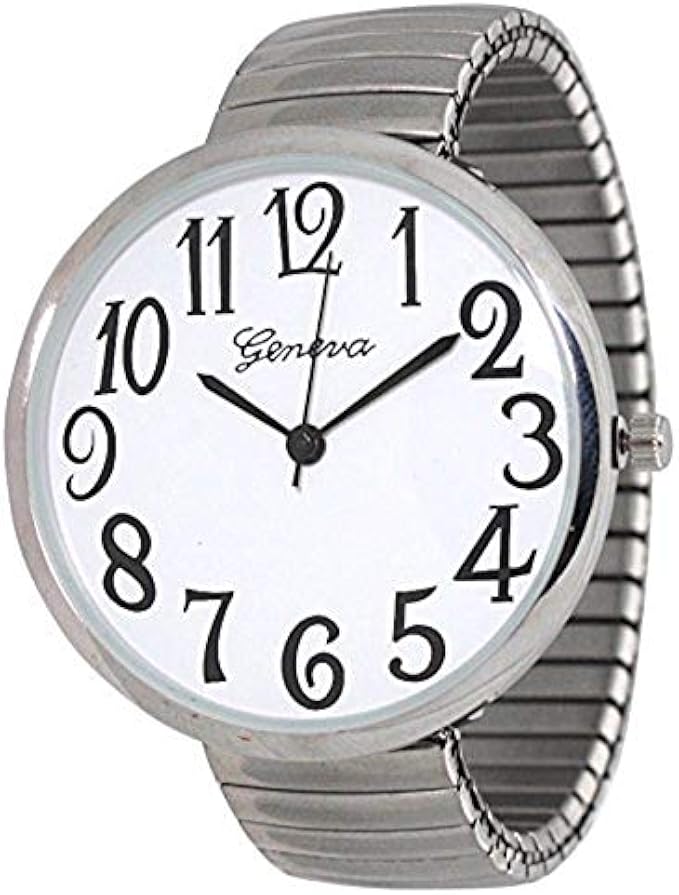 Geneva Super Large Stretch Watch Clear Number Easy Read (Silver)