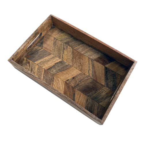 Rectangular Herringbone Wooden Serving Trays - Mango Wood (1, Small), Brown