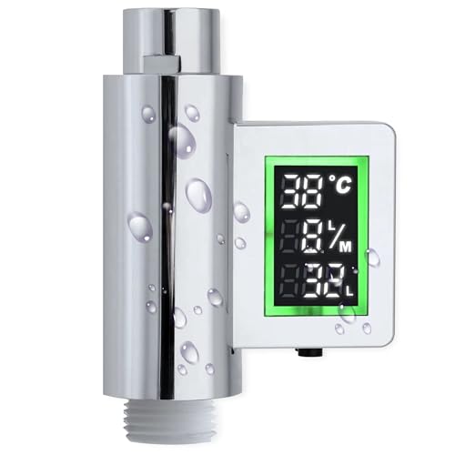 LOWENERGIE Minuteur de douche avec débitmètre à économie d'eau et d'énergie, étanche, auto-alimenté