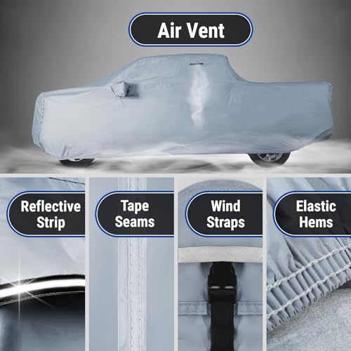 Image of iCarCover Premium Truck Cover for 2024-2026 GMC Sierra EV Heavy Duty Waterproof All Weather Automobiles Custom Fit Full Exterior Snow Rain Protection Covers (Stripe - Gray /Black)