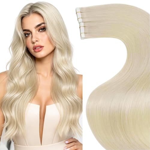 Image of LaaVoo Tape in Hair Extensions Human Hair Bleach Blonde Hair Extensions Tape in Real Hair Tape on Extensions Seamless for Women 26inch 20pcs 50g
