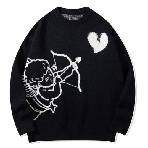 Streetwear Knitted Sweater Men Cupid Pattern Pullovers Spring Autumn Oversized Sweaters