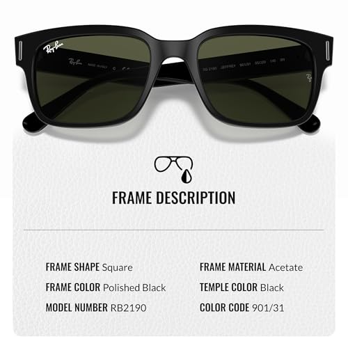 Ray-Ban RB2190 JEFFREY Square Shaped Sunglasses for Men & Women with Official RAYBAN Eyewear Kit3