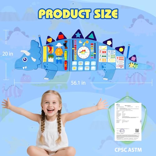 Oirtmiu Dinosaur Montessori Busy Board for Kids: 16 Activities Sensory Wall for Baby 6-12 Months 2 3 4 5 Years - Fine Motor Skills and Early Learning Toys for Toddlers - Image 7