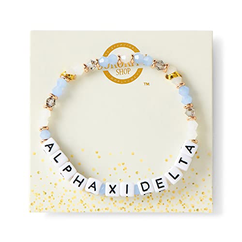 Sorority Shop Alpha Xi Delta Bracelet — Glass Bead Bracelet with AXD Name Beads and 18K Gold Accent Beads, Greek Sorority Jewelry for Big Little Sorority Gifts2