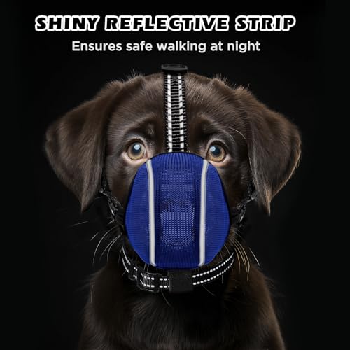 Image of Dog Muzzle - Soft Breathable Mesh Nylon Adjustable Muzzle for Small Medium Large Dogs | Prevents Chewing,Biting & Scavenging | Allows Panting, Drinking & Grooming | Secure Collar Strap Design(Blue M)
