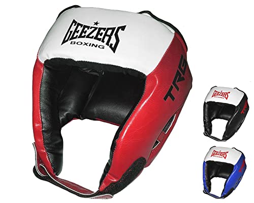Geezers Boxing TRG Training Open Face Head Guard for Boxing, MMA Sparring, PU Material Headgear, Ideal Headguard for Men and Women (Red, Large)