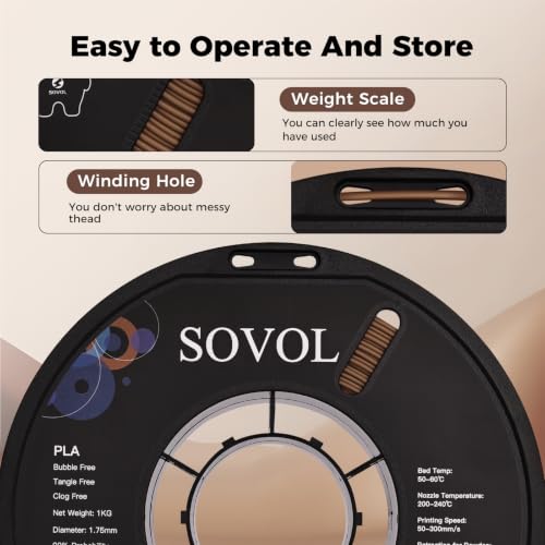 Image of Sovol 3D Printer Matte PLA Filament 1.75mm 1KG (2.2lbs), Nut Brown