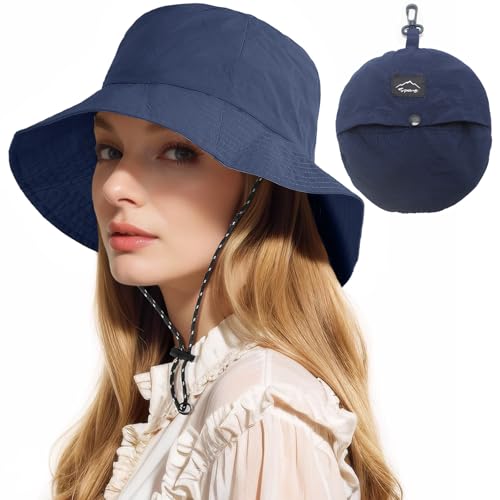 velado Sun Hat for Women Men Wide Brim Bucket Hat UPF50 UV Protection Adjustable Cap for Summer Fishing, Hiking, Camping, Garden, Farming, Outdoor Exercise (AU, Alpha, One Size, Navy Blue)