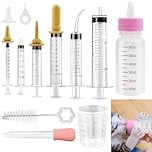 DONQL Puppy Nursing Bottle Kit, 60ML Kitten Feeding Bottle, 5 Pet Feeding Syringe with 3 Nipple, Pink Pet Medicine Feeder Syringe, Puppy Feeding Bottles for Newborn Kittens, Rabbits, Hamster, birds