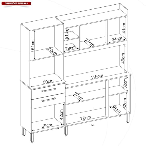 Armário de Cozinha 6 Portas 2 Gavetas Select Demobile Avena Grafito
