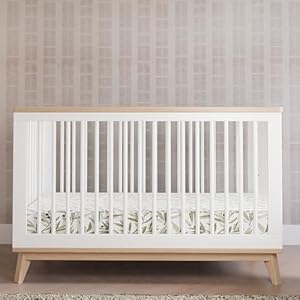 Babyletto scoot 3 in 1 convertible crib with toddler bed conversion kit in white and washed natural greenguard gold certified  urban country home decor